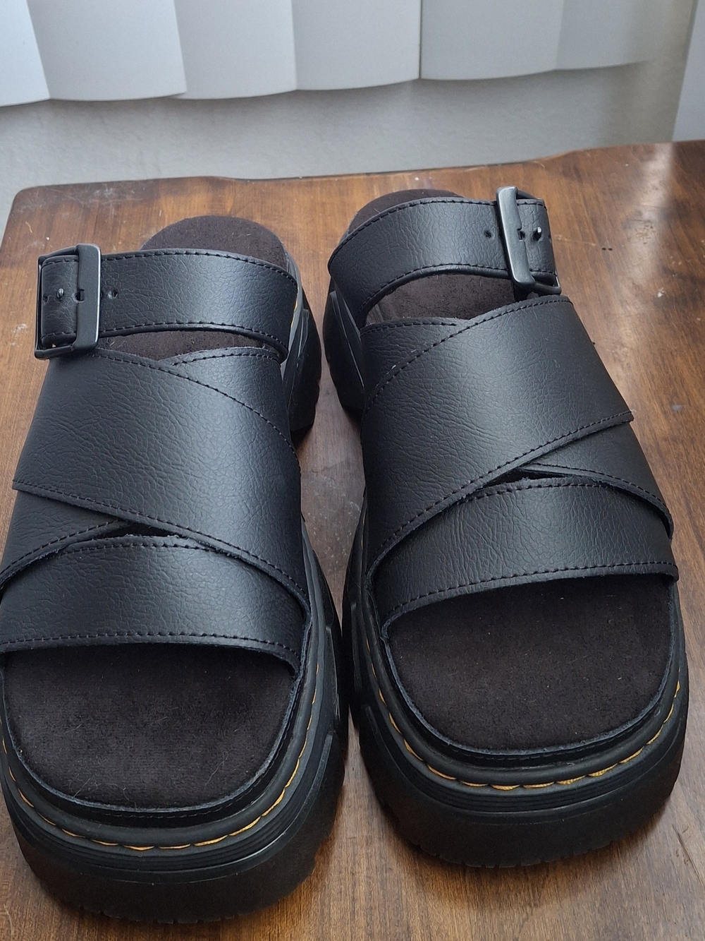 Dr. Martens Men's Black Leather Platform Strap Sandals